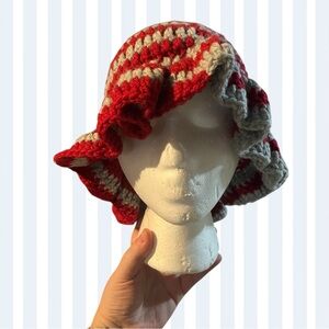 Red and Gray Crochet Hat